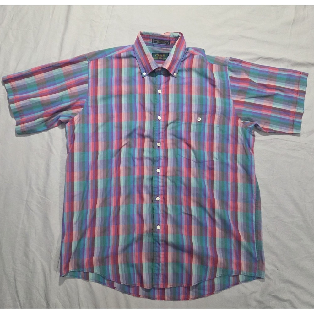 VINTAGE COLOURS BY‎ ALEXANDER JULIAN PURPLE GREEN PLAID SHIRT SIZE L RARE